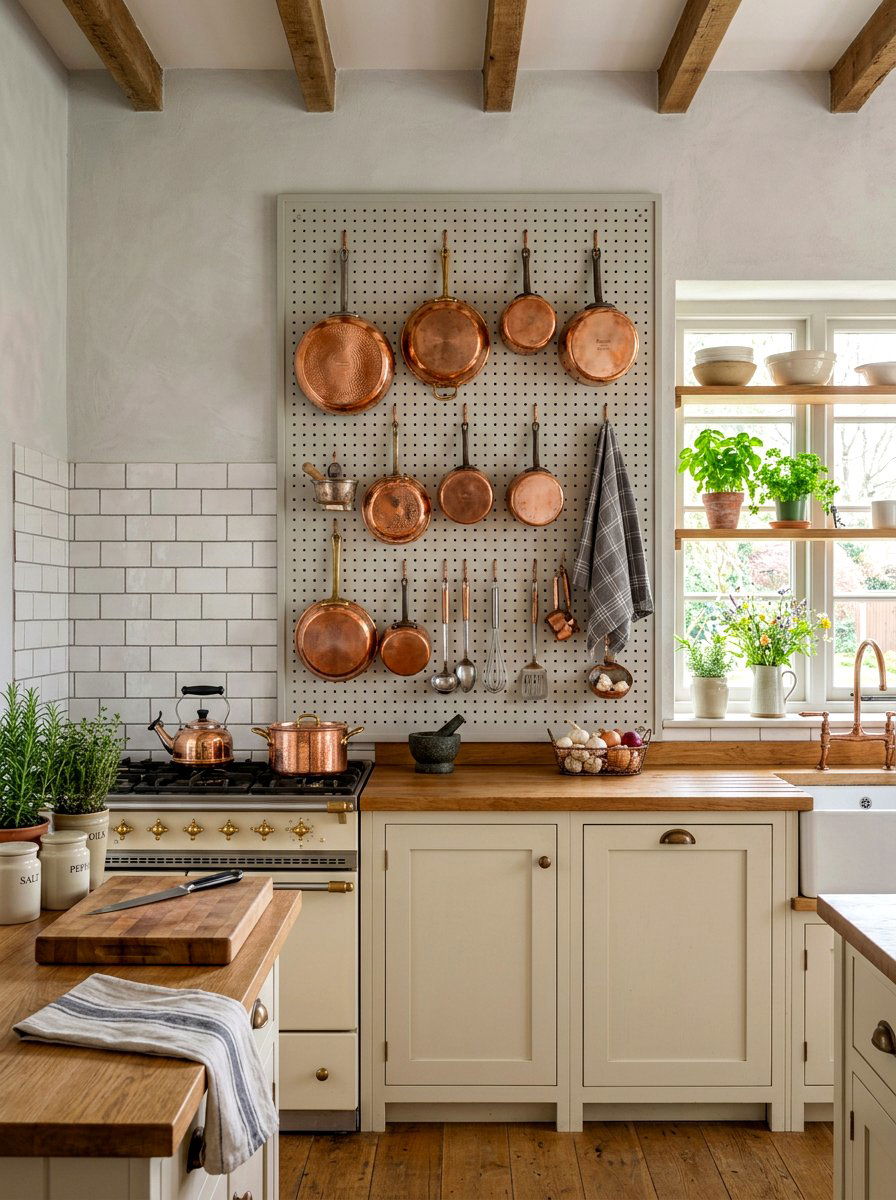 Pegboard wall panel - 30 renter friendly kitchen storage ideas