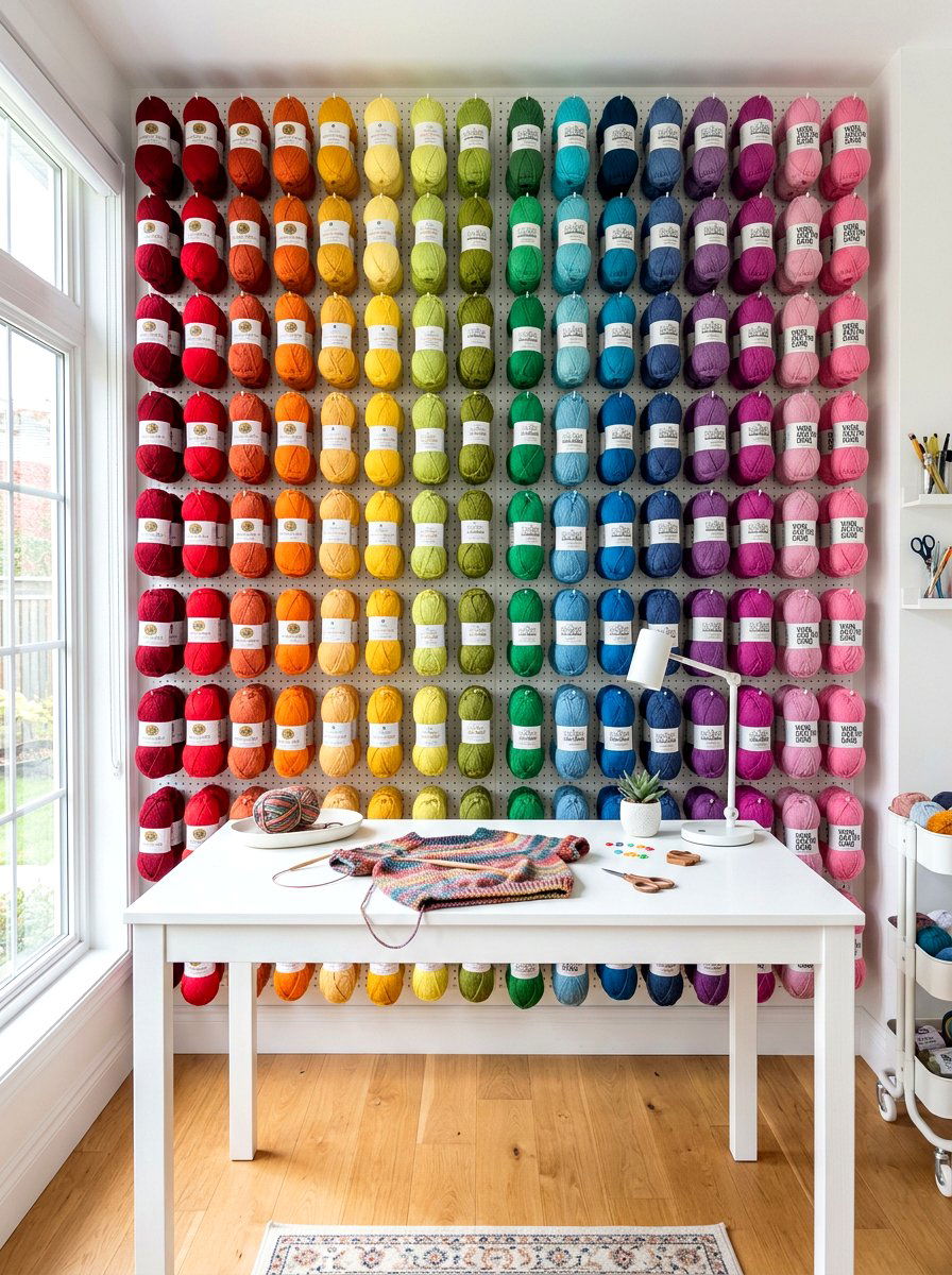 Pegboard wall storage - 30 yarn storage ideas