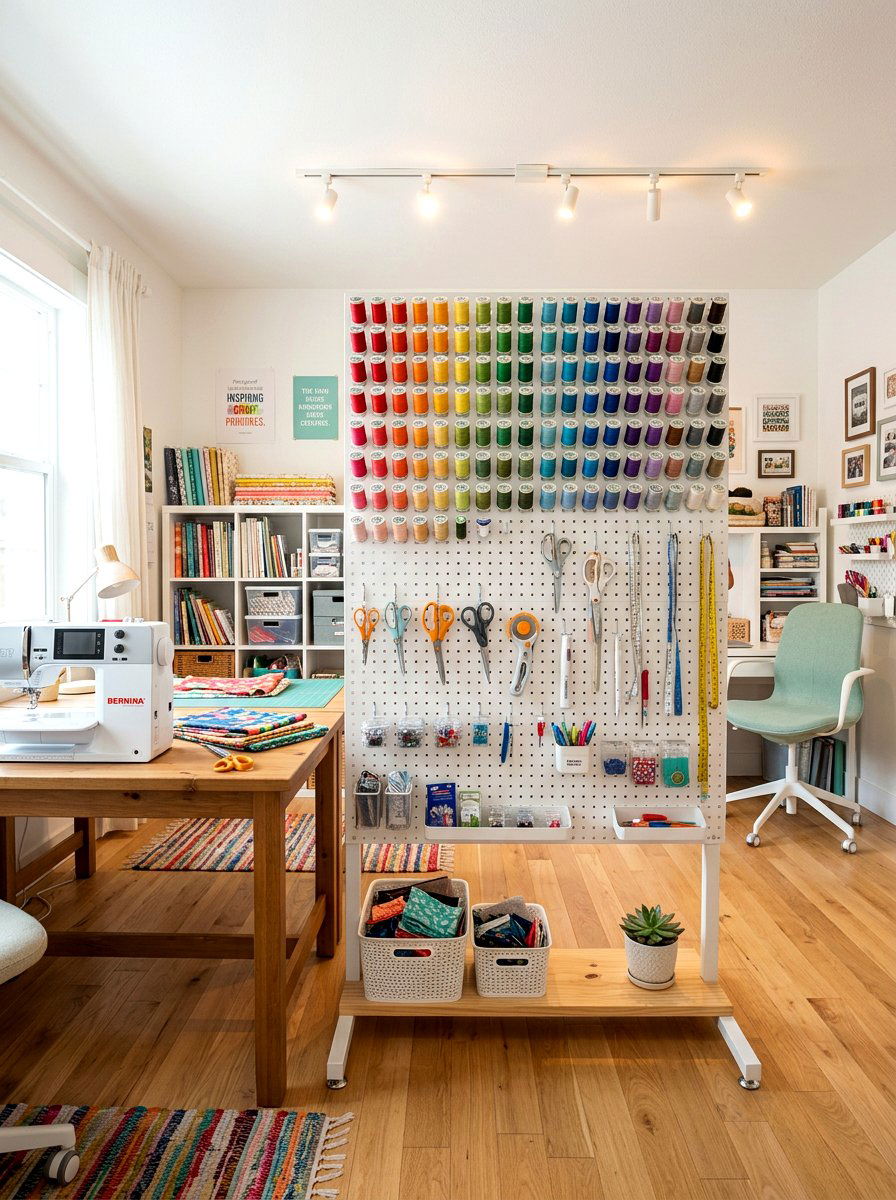 Pegboard with floor stand - 30 no drill shelving ideas