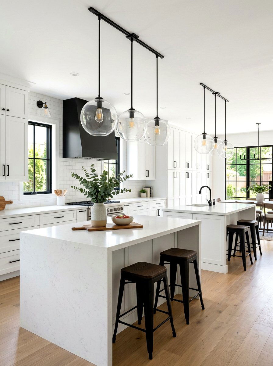 Pendant lighting over kitchen islands - 30 double island kitchen ideas