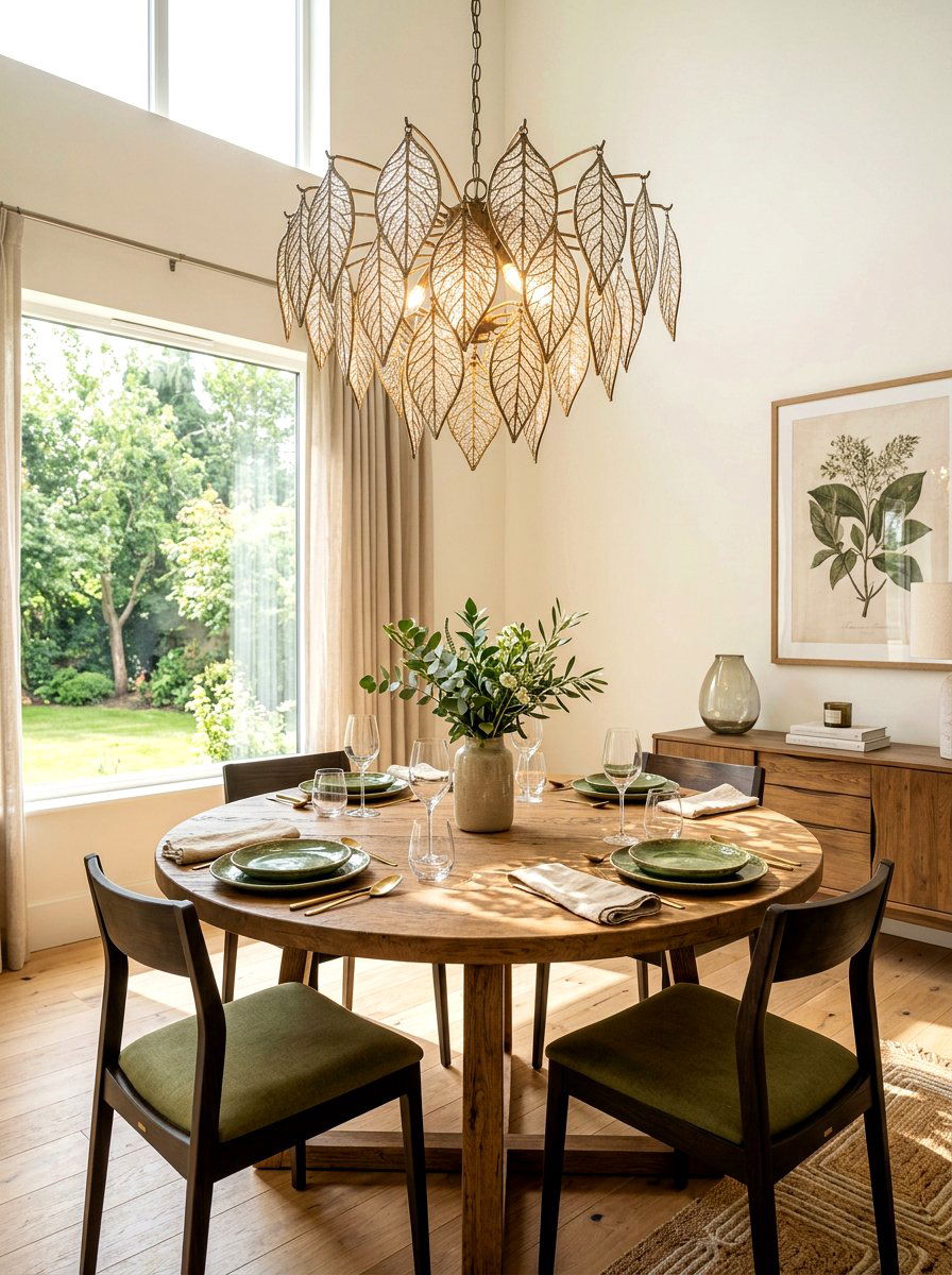 Pendant lighting with botanical leaf shades - 30 cabbagecore dining room ideas
