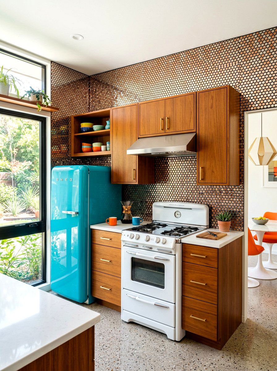 Penny Round Mirror Mosaic - 30 mirror tile backsplash ideas