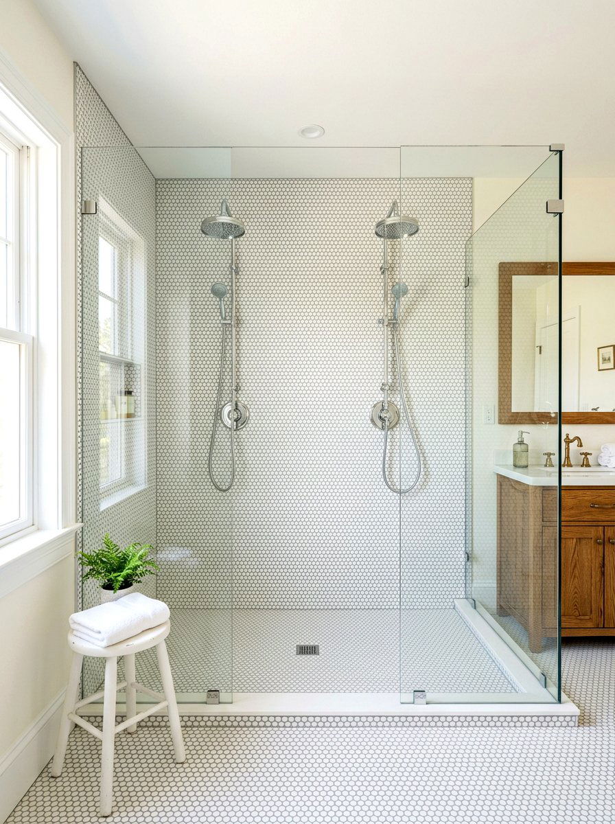 Penny Tile Double Shower - 30 double shower wall ideas