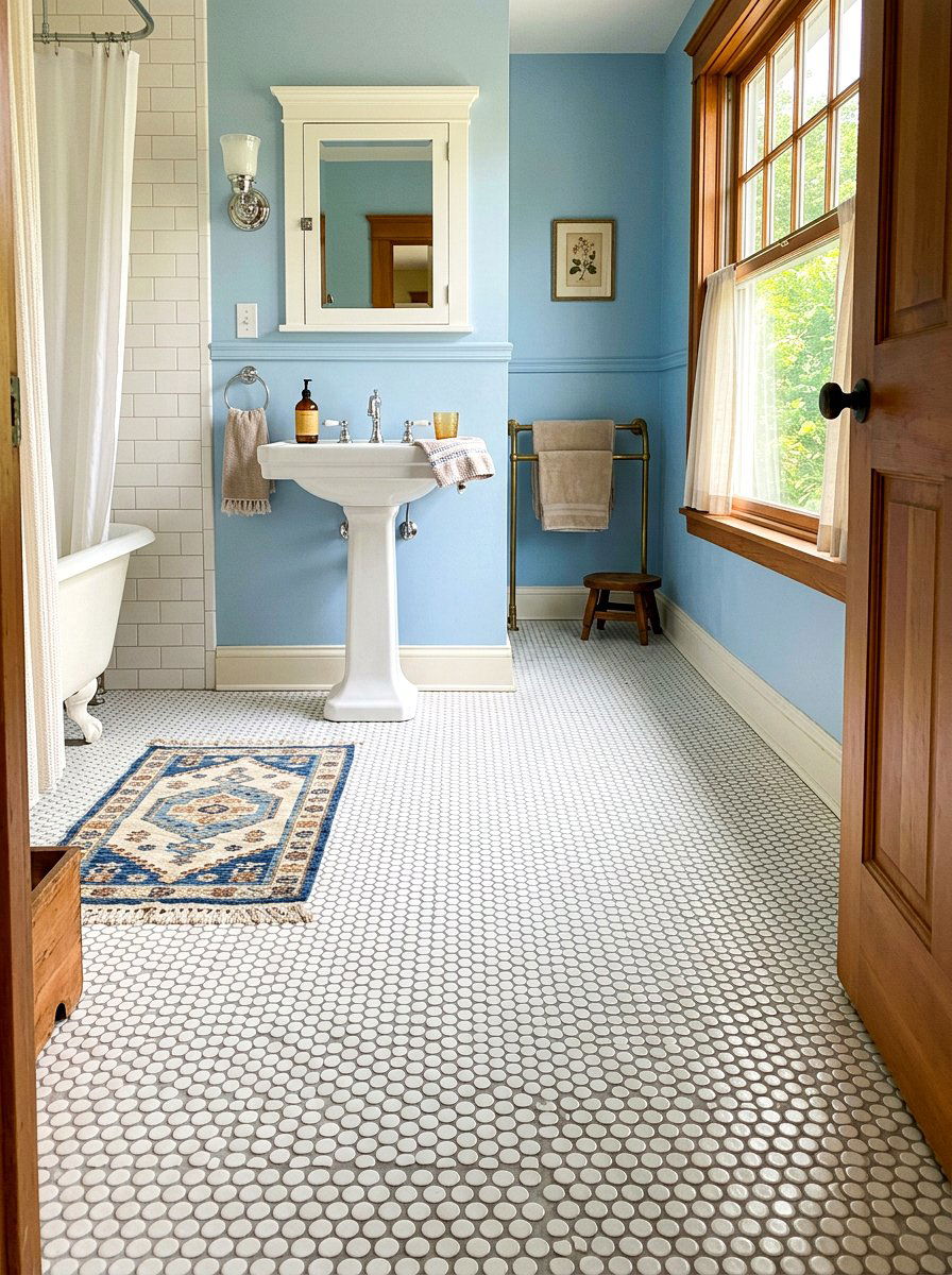 Penny Tile Floor - 30 timeless bathroom ideas
