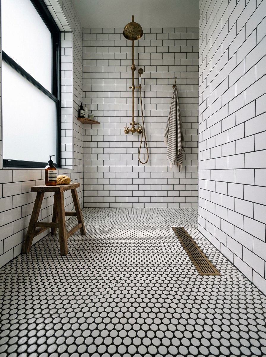 Penny Tile Wet Room Floor - 30 wet room bathroom ideas