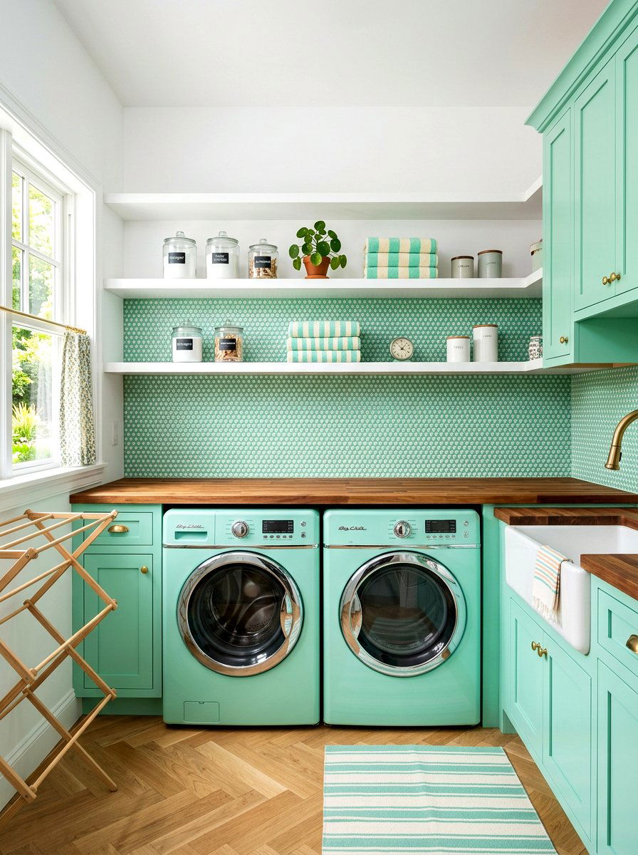Penny tile laundry backsplash - 30 laundry room backsplash ideas