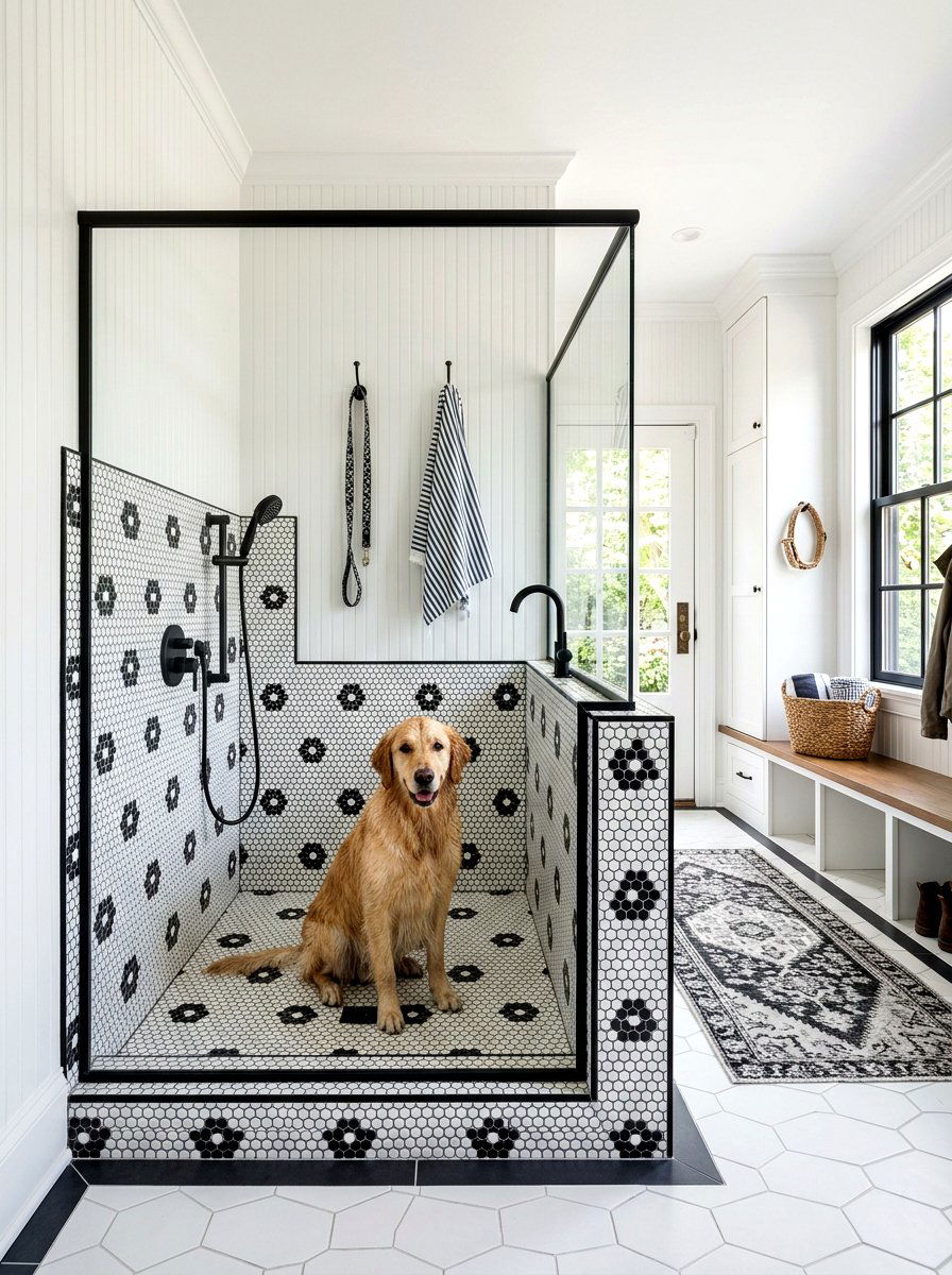 Penny tile mudroom dog wash - 30 mudroom dog wash ideas