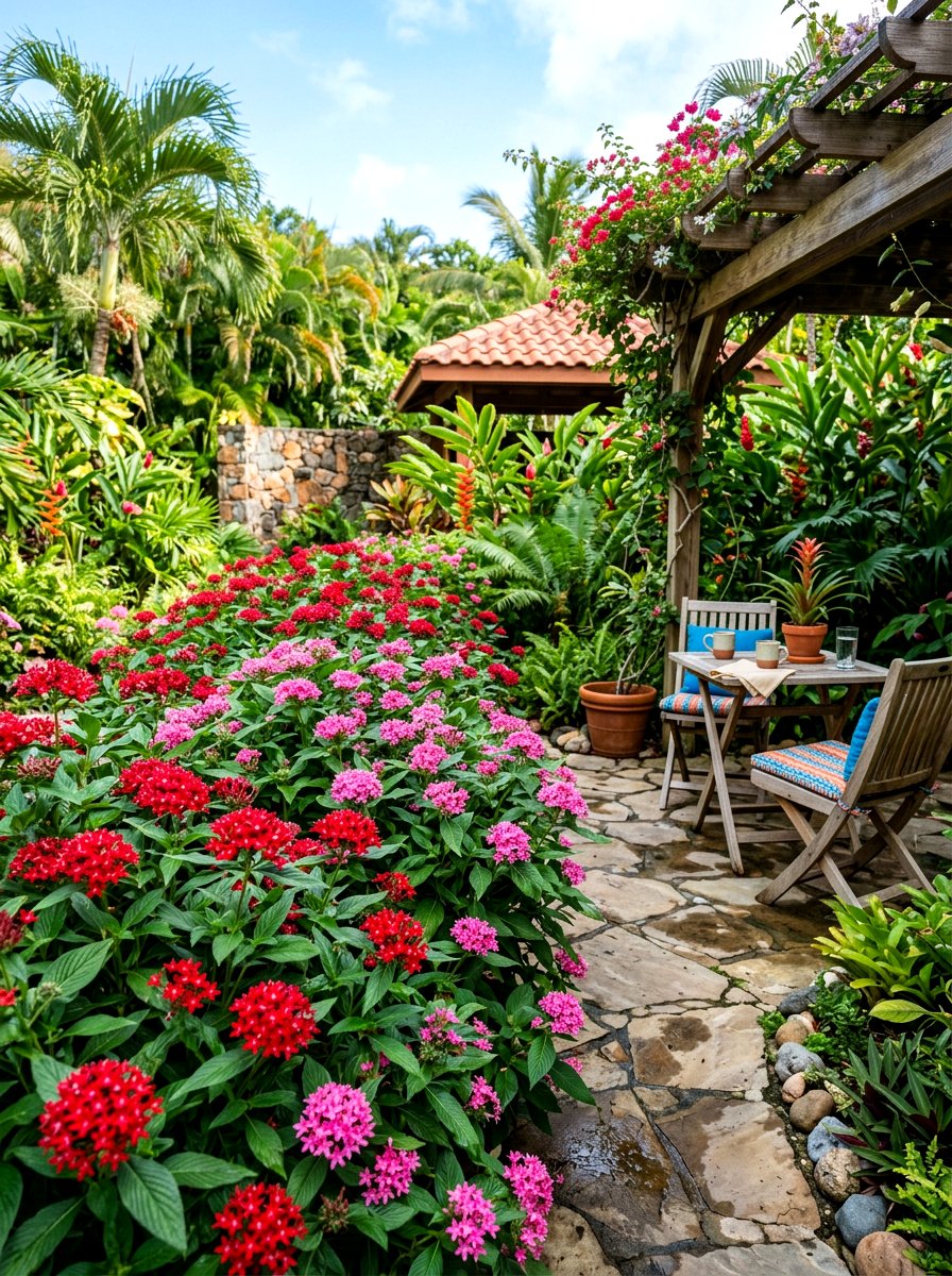Pentas Tropical Garden - 30 butterfly haven backyard ideas