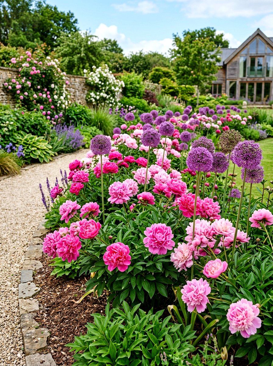Peony And Allium Bed - 30 peony border ideas