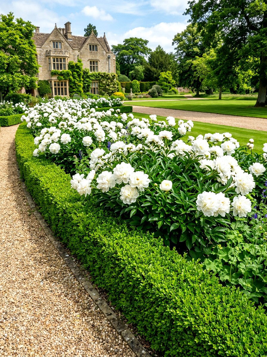 Peony And Boxwood Border - 30 peony border ideas