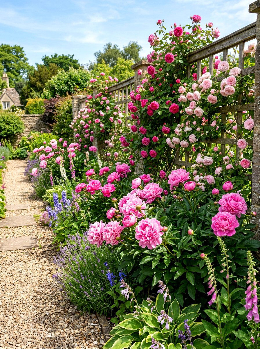 Peony And Rose Border - 30 peony border ideas