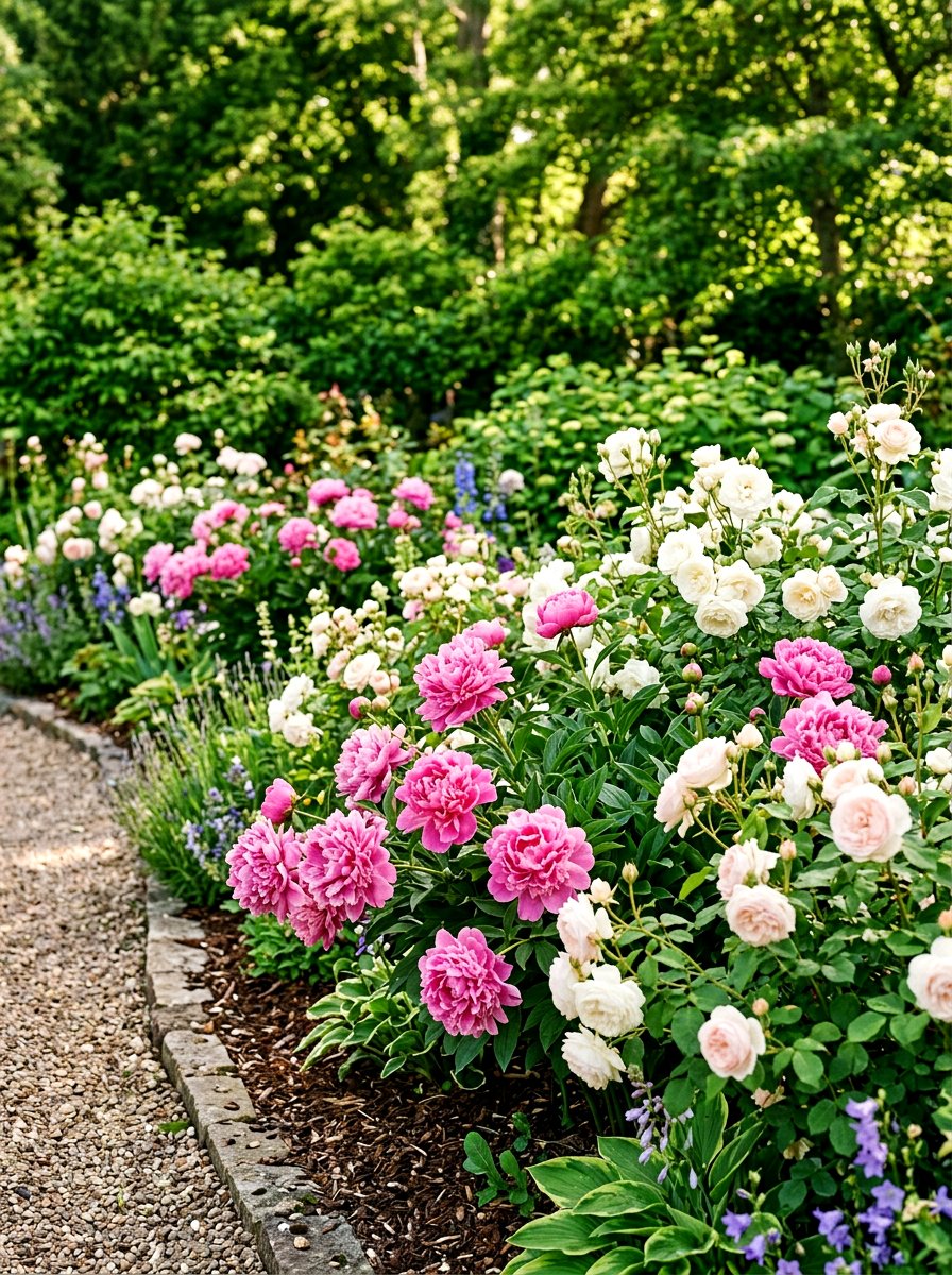 Peony And Rose Border - 30 cottage rose border ideas