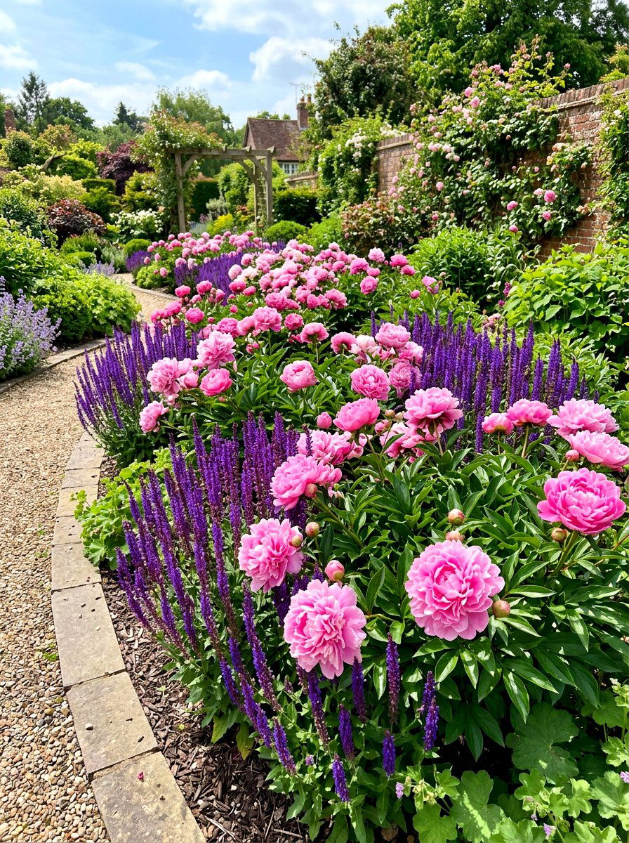 Peony And Salvia Bed - 30 peony border ideas