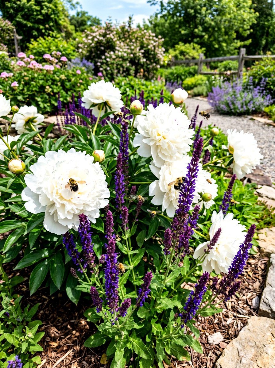Peony And Salvia Planting - 30 peony garden bed ideas