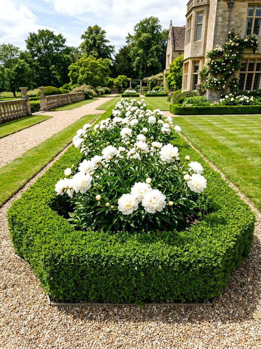 Peony Bed With Boxwood Hedge - 30 peony garden bed ideas