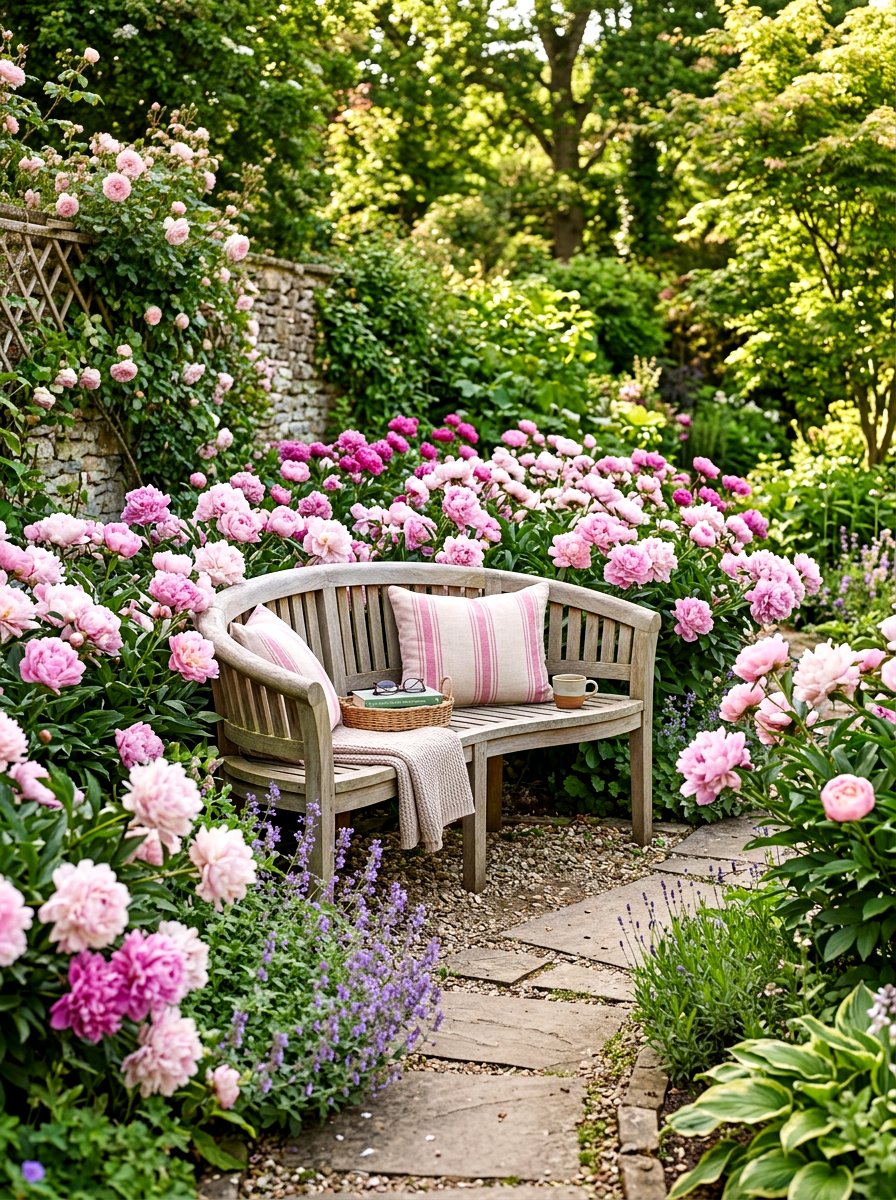 Peony Bed With Garden Bench - 30 peony garden bed ideas