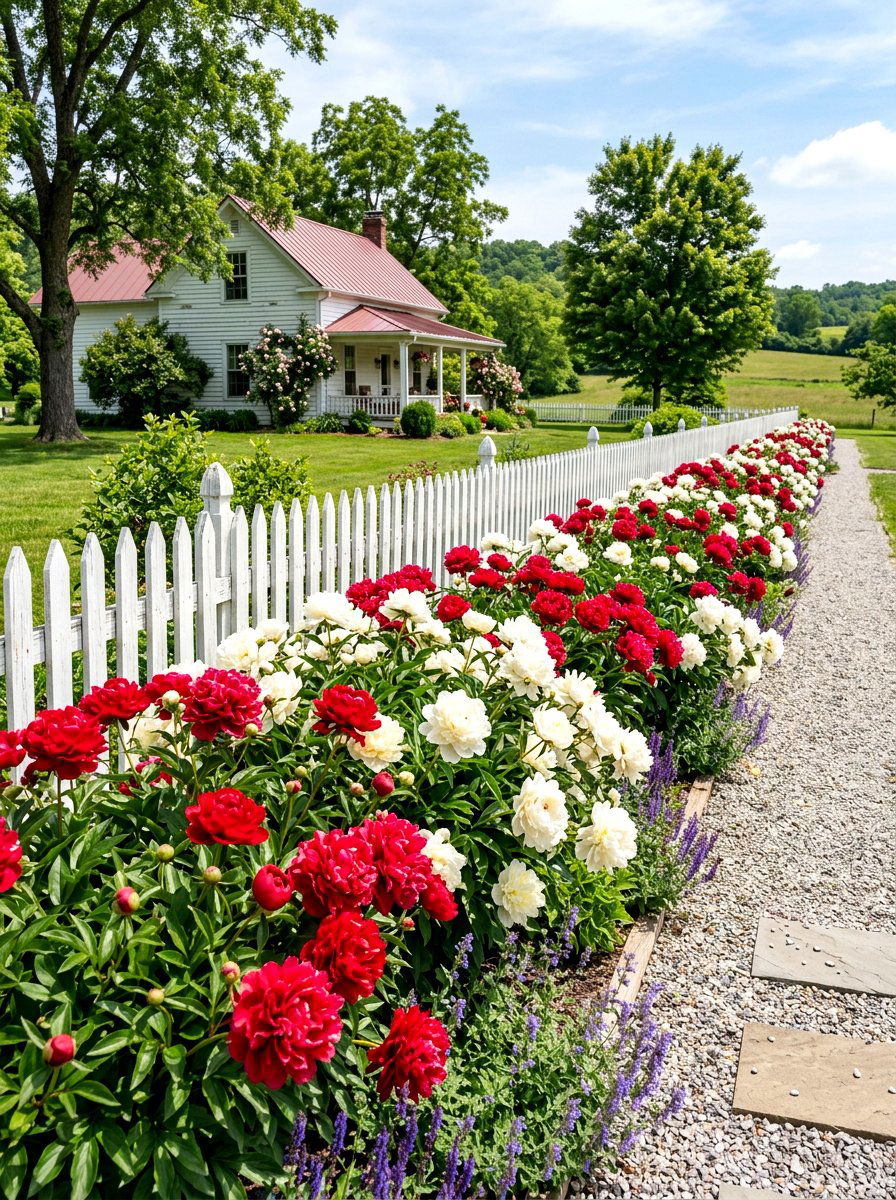 Peony Fence Line Planting - 30 peony border ideas