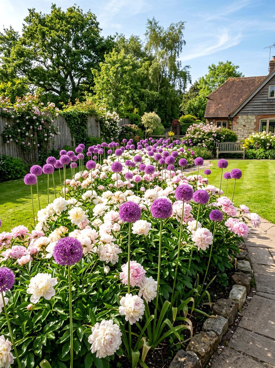 Peony Garden With Alliums - 30 peony garden bed ideas