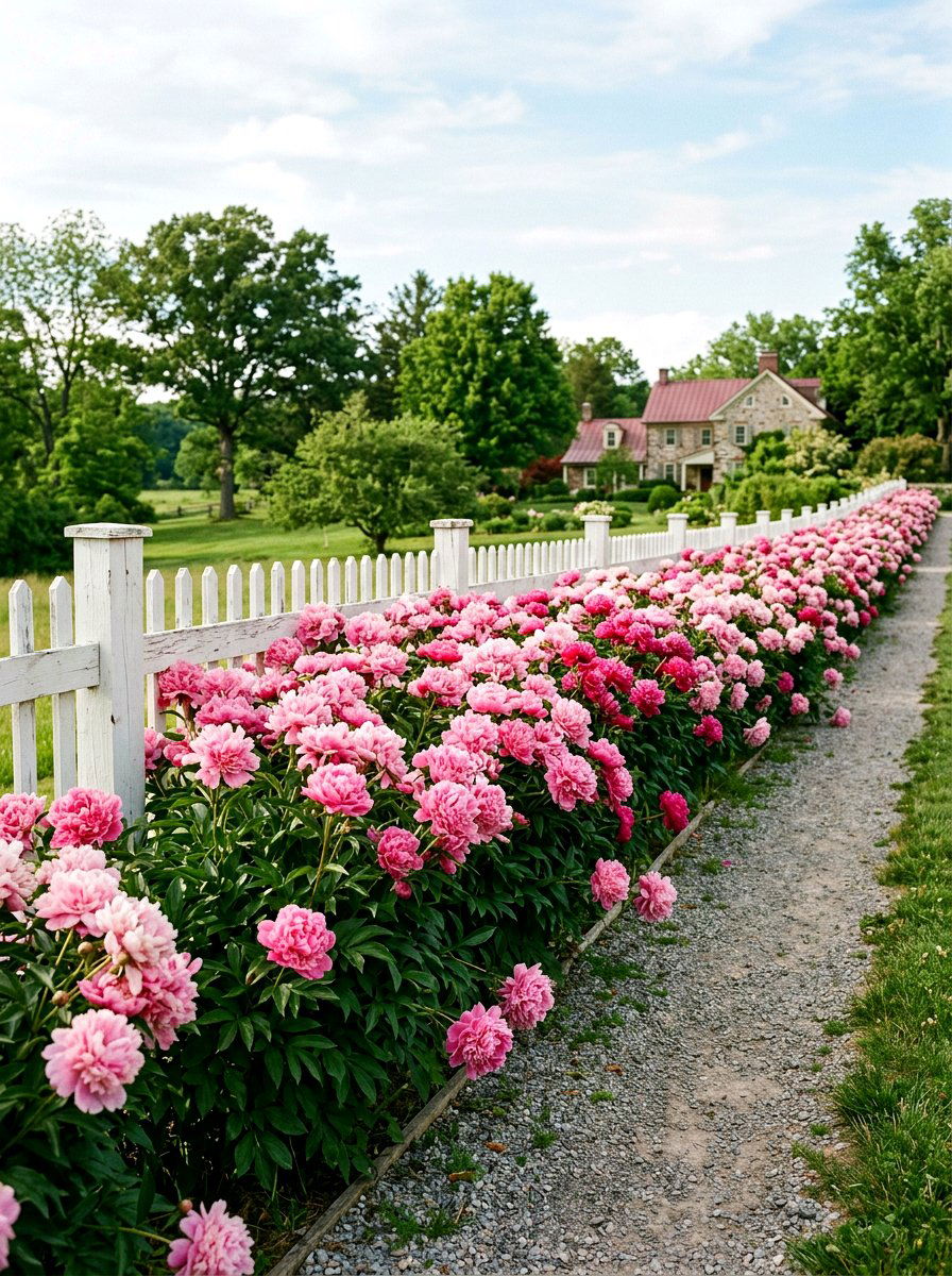 Peony Hedge Along Fence - 30 peony garden bed ideas