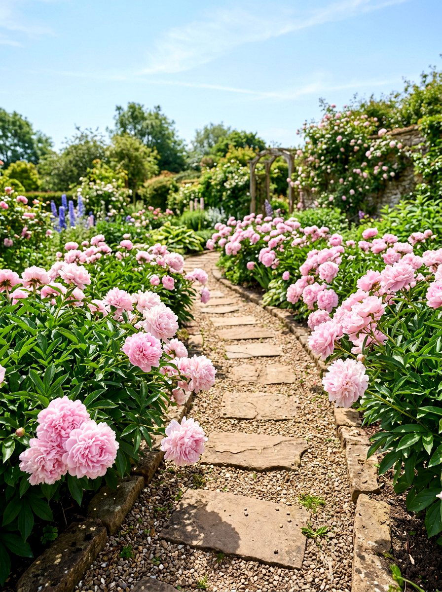 Peony Path Edging - 30 peony garden bed ideas