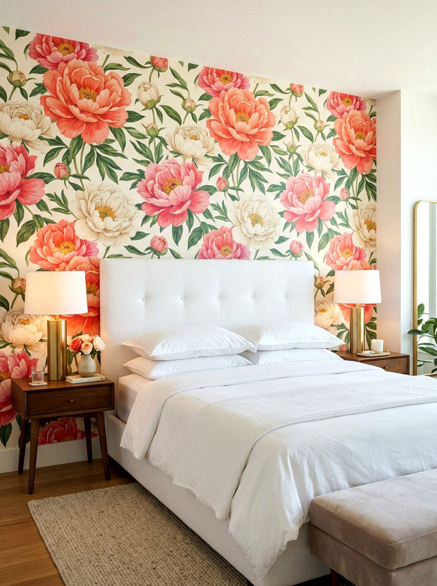 Peony Pattern Wallpaper - 30 bloomcore bedroom ideas