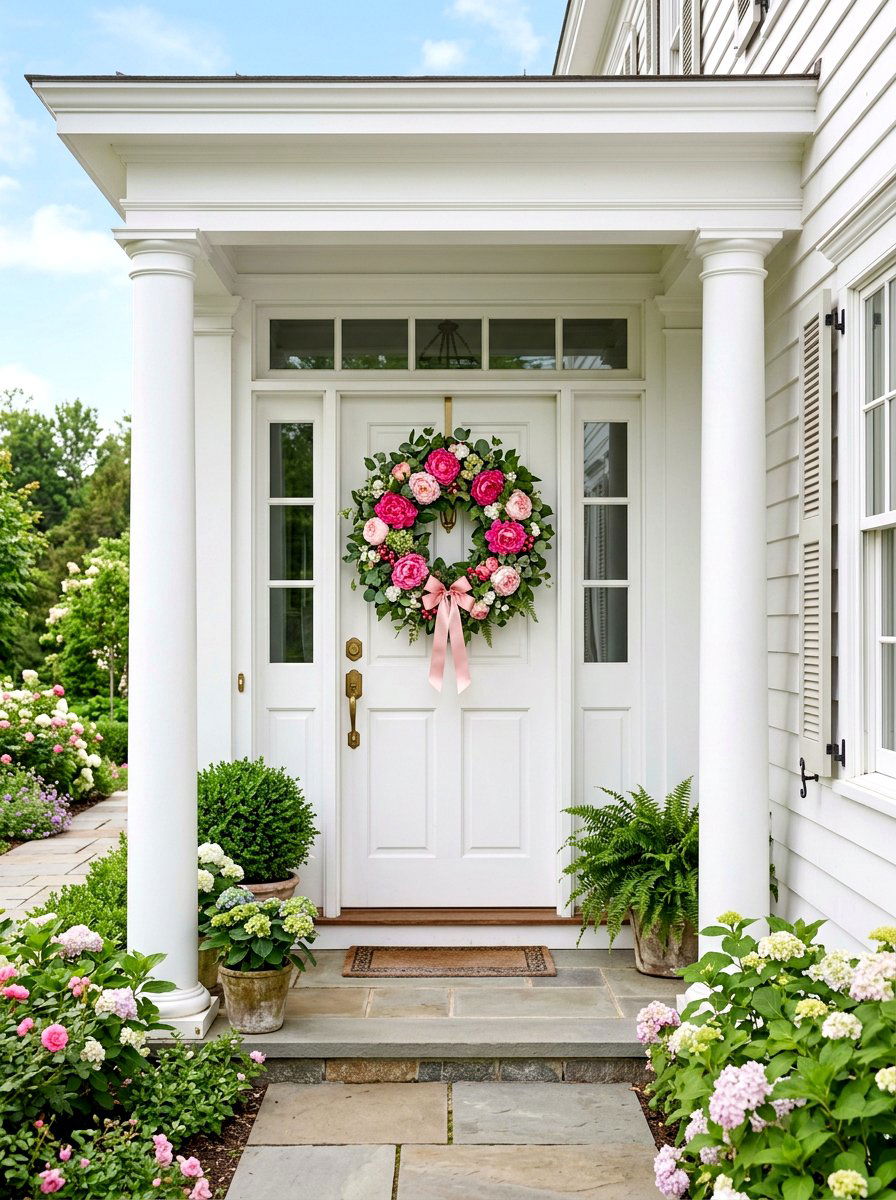 Peony Pink Wreath - 30 exterior wreath styling ideas