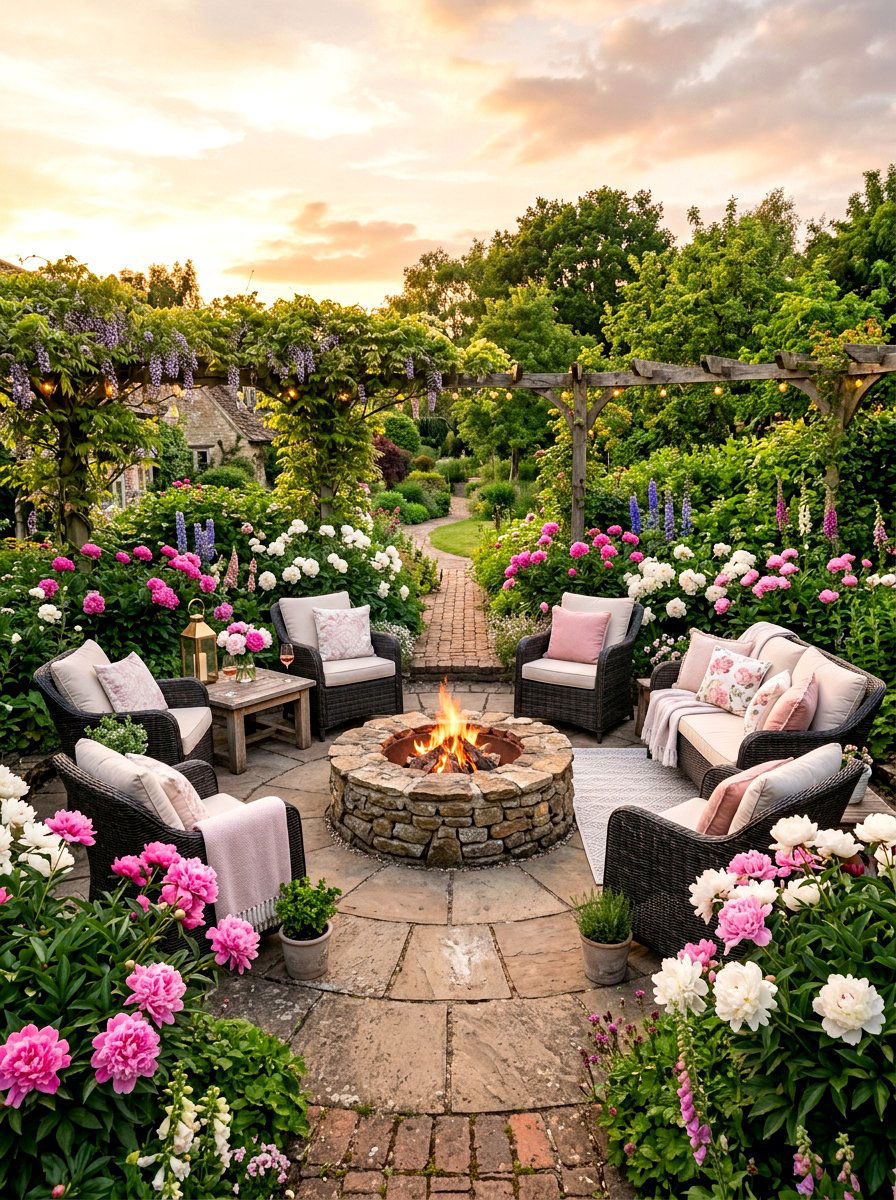 Peony Seating Area - 30 peony garden ideas