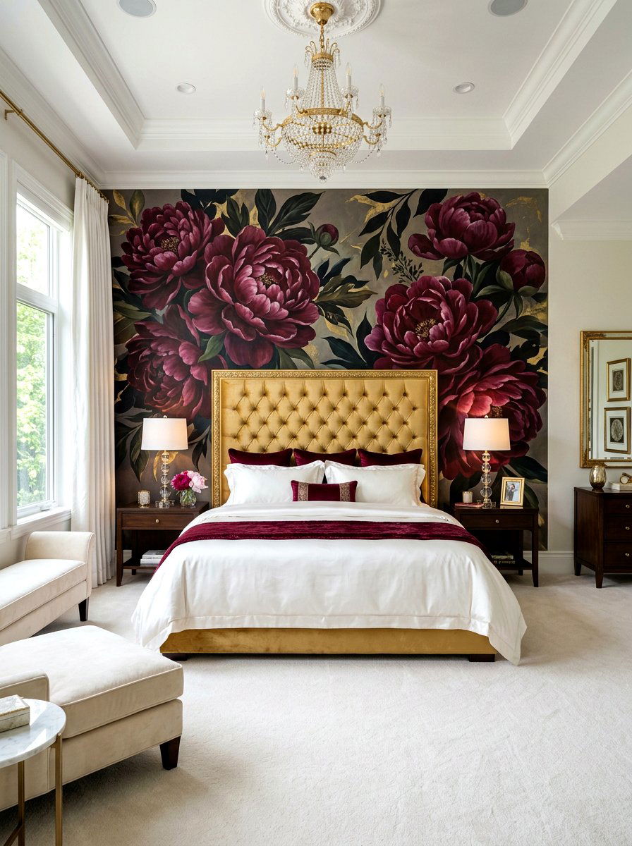 Peony Wall Mural - 30 peel and stick mural ideas