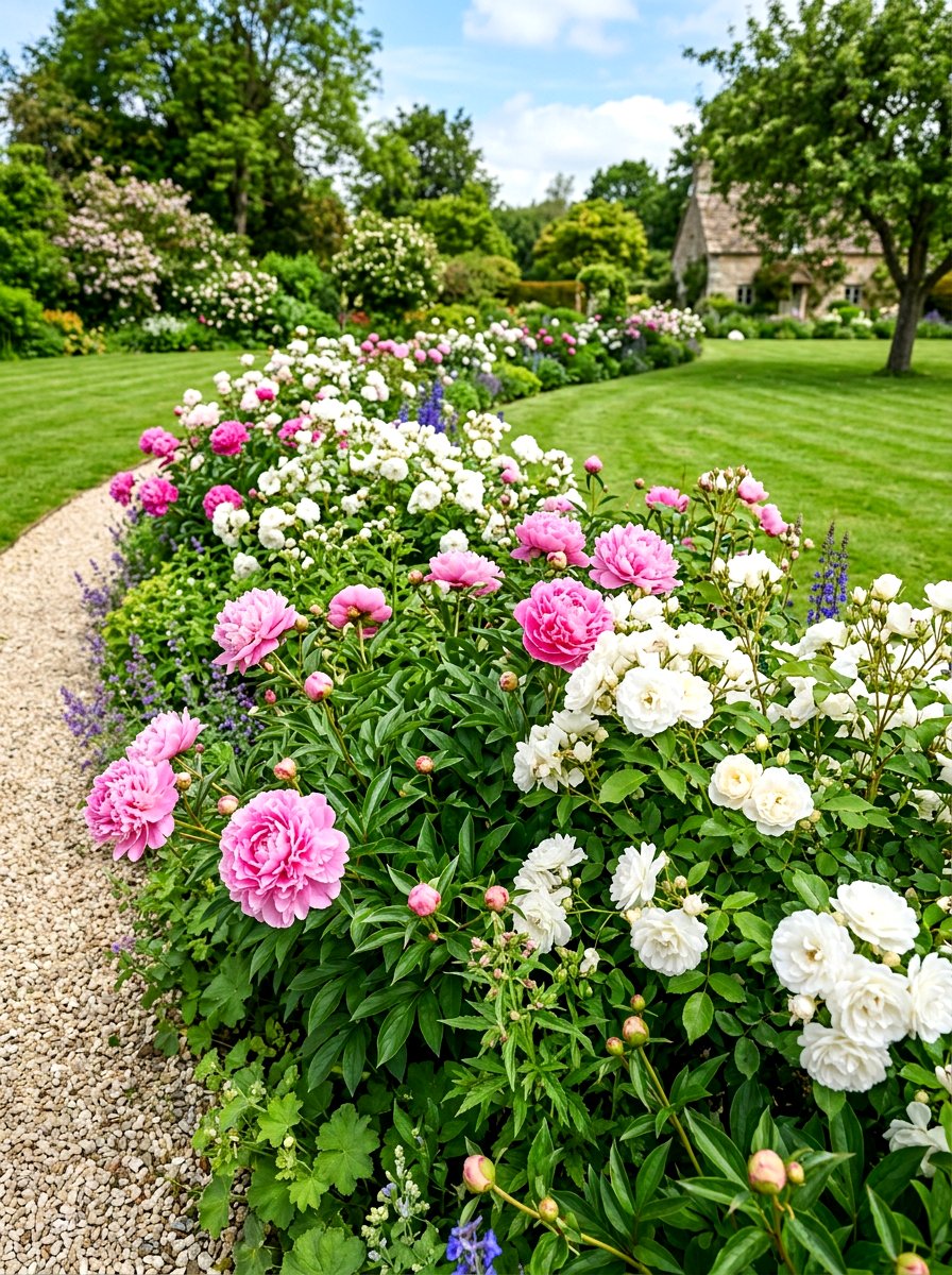 Peony and rose border - 30 cottage rose border landscaping ideas