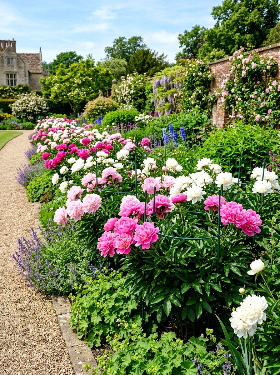 Peony flower border - 30 cottage cutting garden ideas