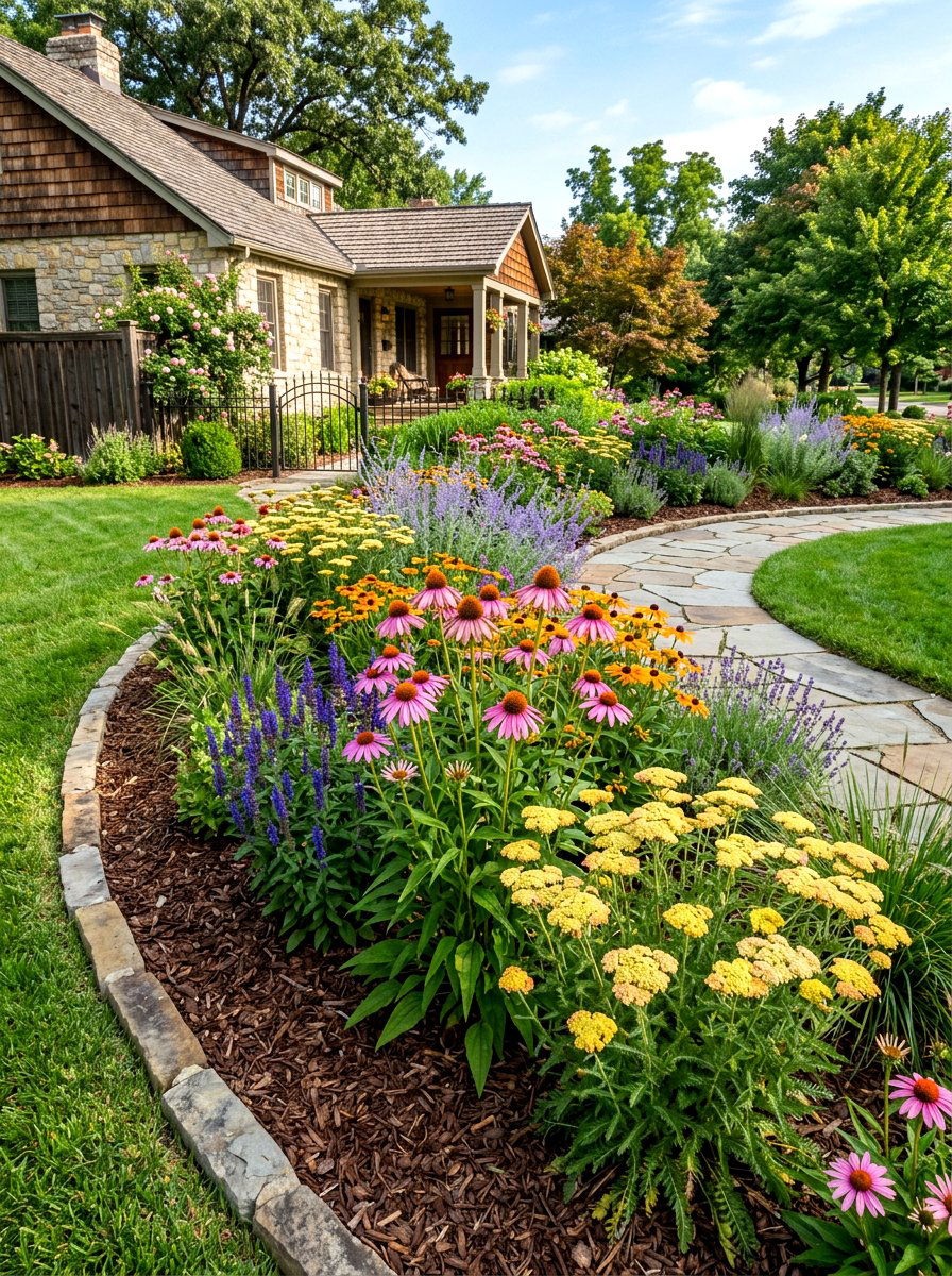 Perennial Drought Tolerant Border - 30 low water front yard ideas