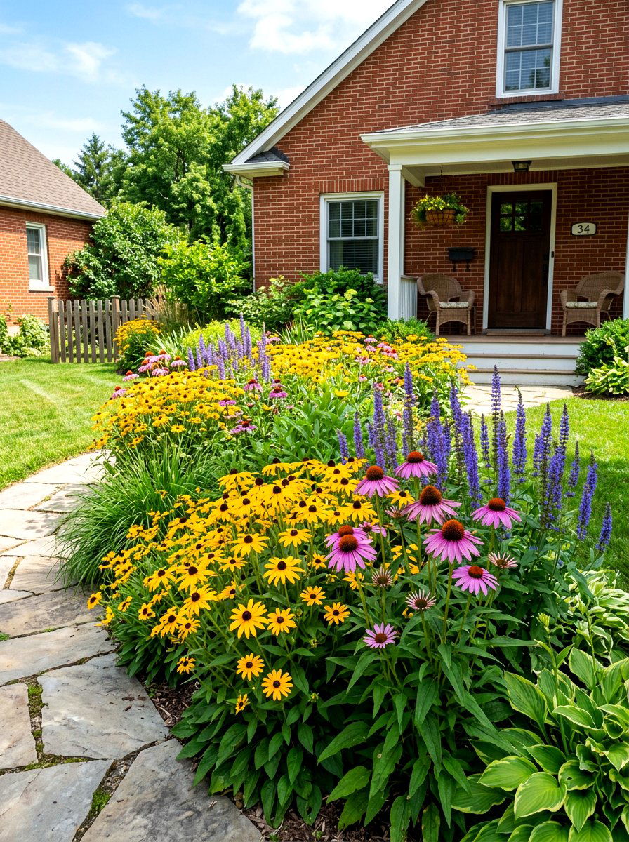 Perennial Flower Bed - 30 drought tolerant front yard ideas