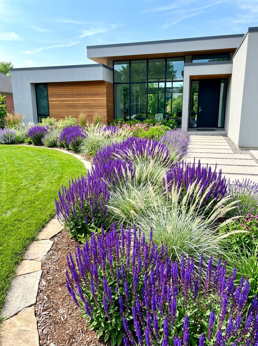 Perennial Salvia Garden - 30 pollinator front yard ideas