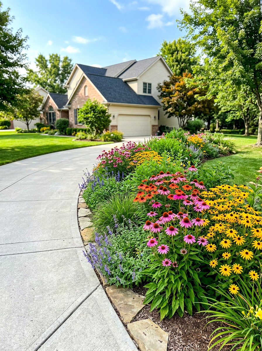 Perennial driveway flower bed - 30 driveway side garden ideas