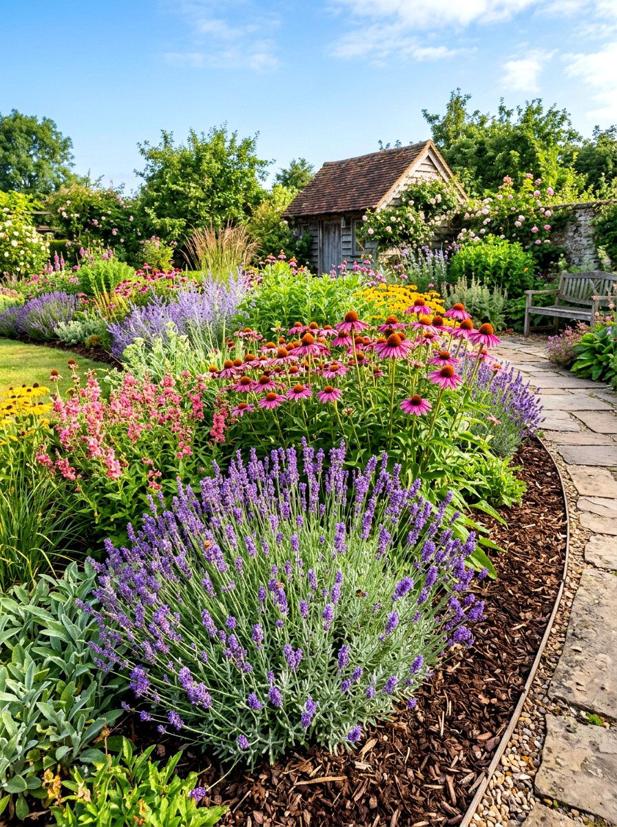 Perennial flower border - 30 farmhouse backyard ideas