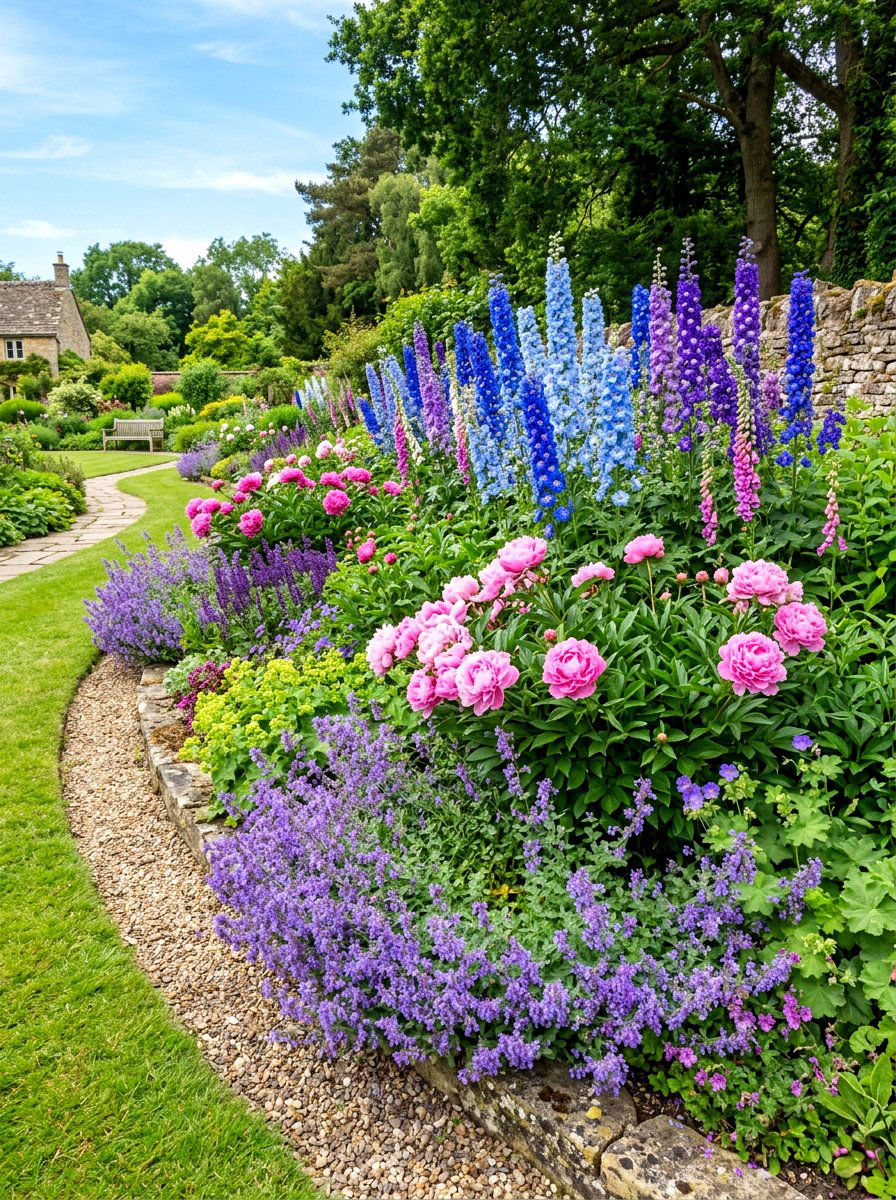 Perennial flower border layout - 30 cottagecore garden ideas