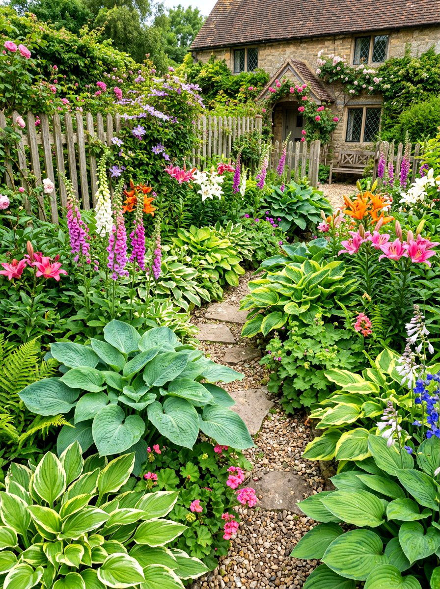 Perennial hosta cottage garden - 30 hosta border ideas
