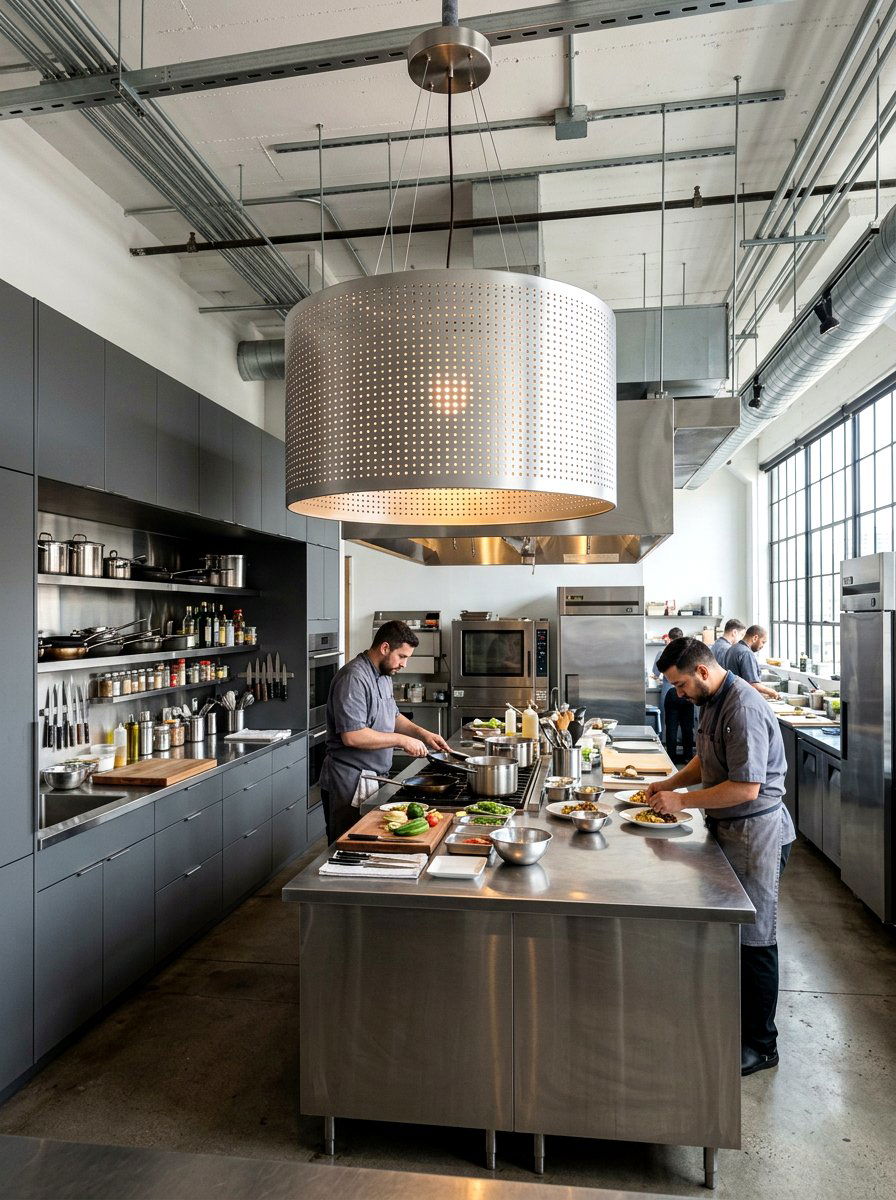 Perforated Metal Industrial Kitchen Light - 30 oversized pendant lighting ideas
