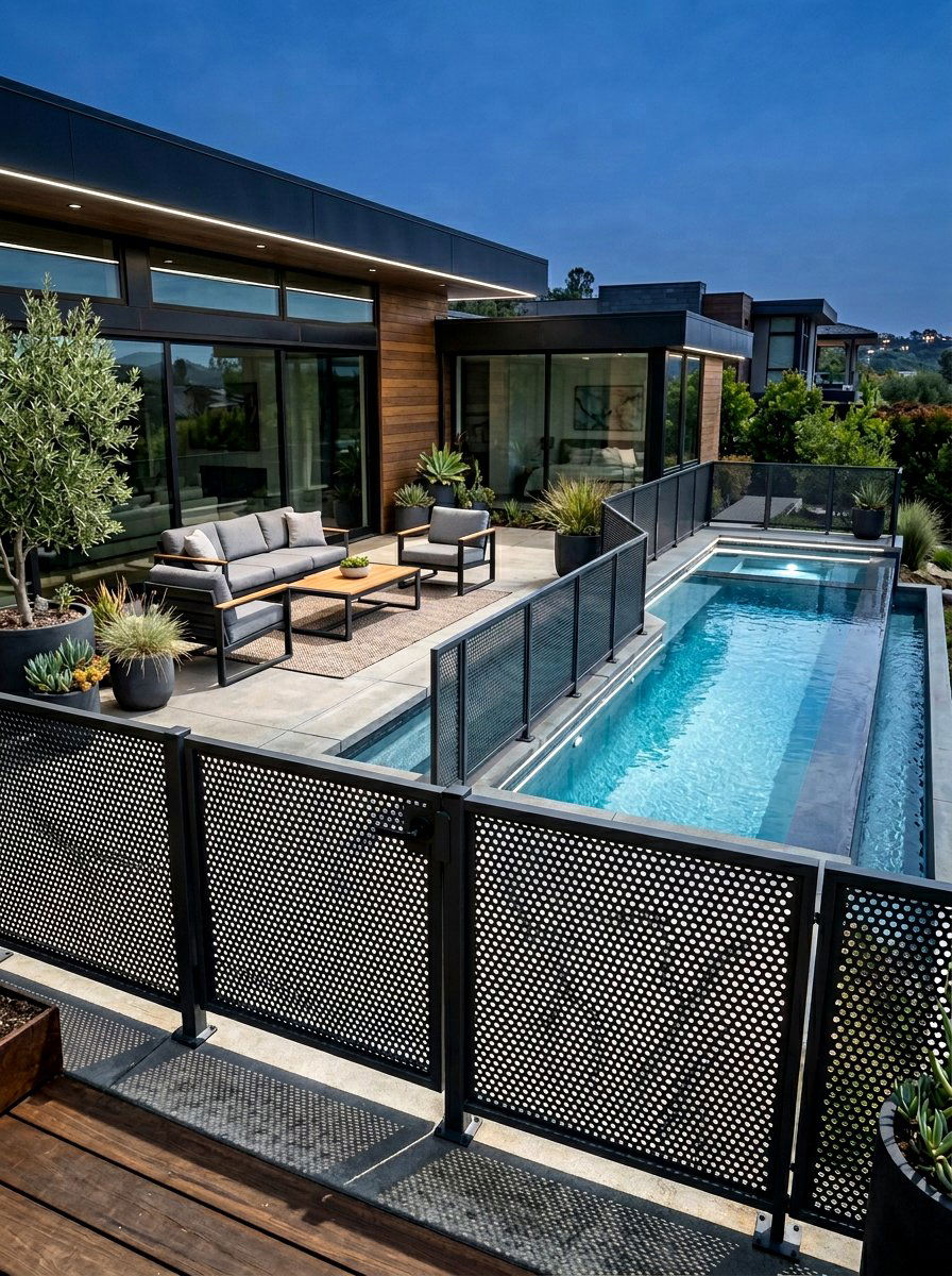 Perforated Metal Pool Fence - 30 pool fence ideas