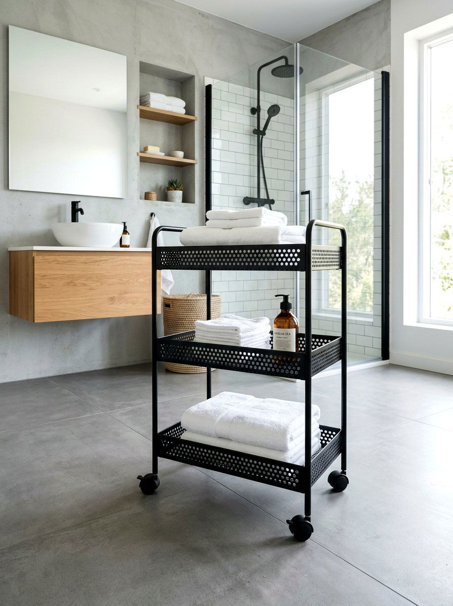 Perforated Metal Utility Cart - 30 aesthetic bathroom cart ideas