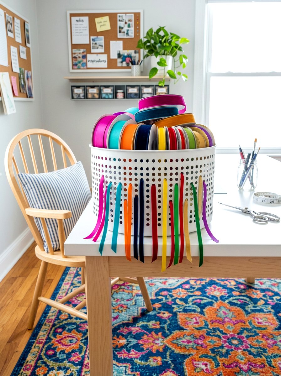 Perforated Ribbon Basket - 30 ribbon storage ideas