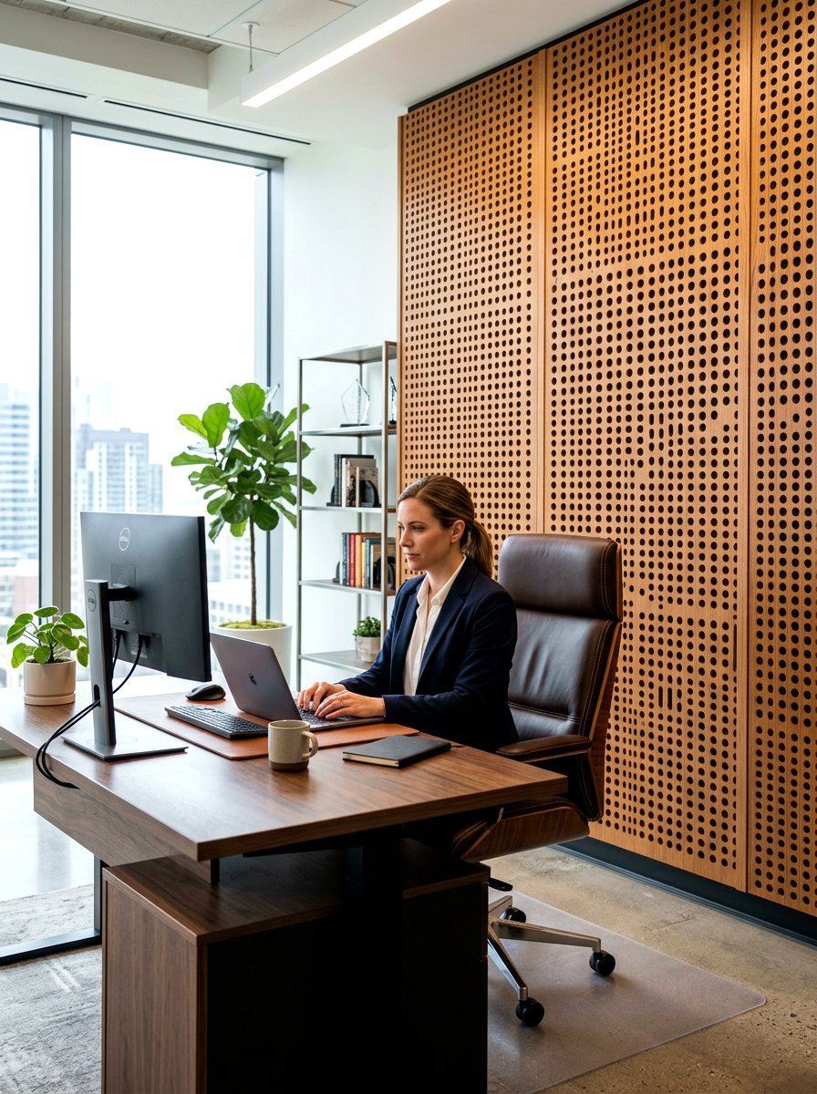 Perforated Wood Panel - 30 sound dampening office ideas