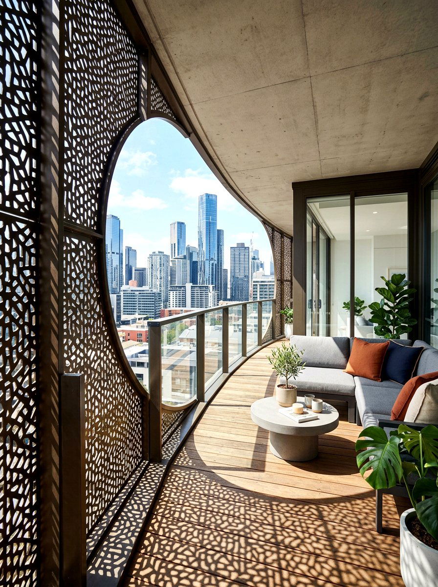 Perforated metal curved screen - 30 curved partition wall ideas