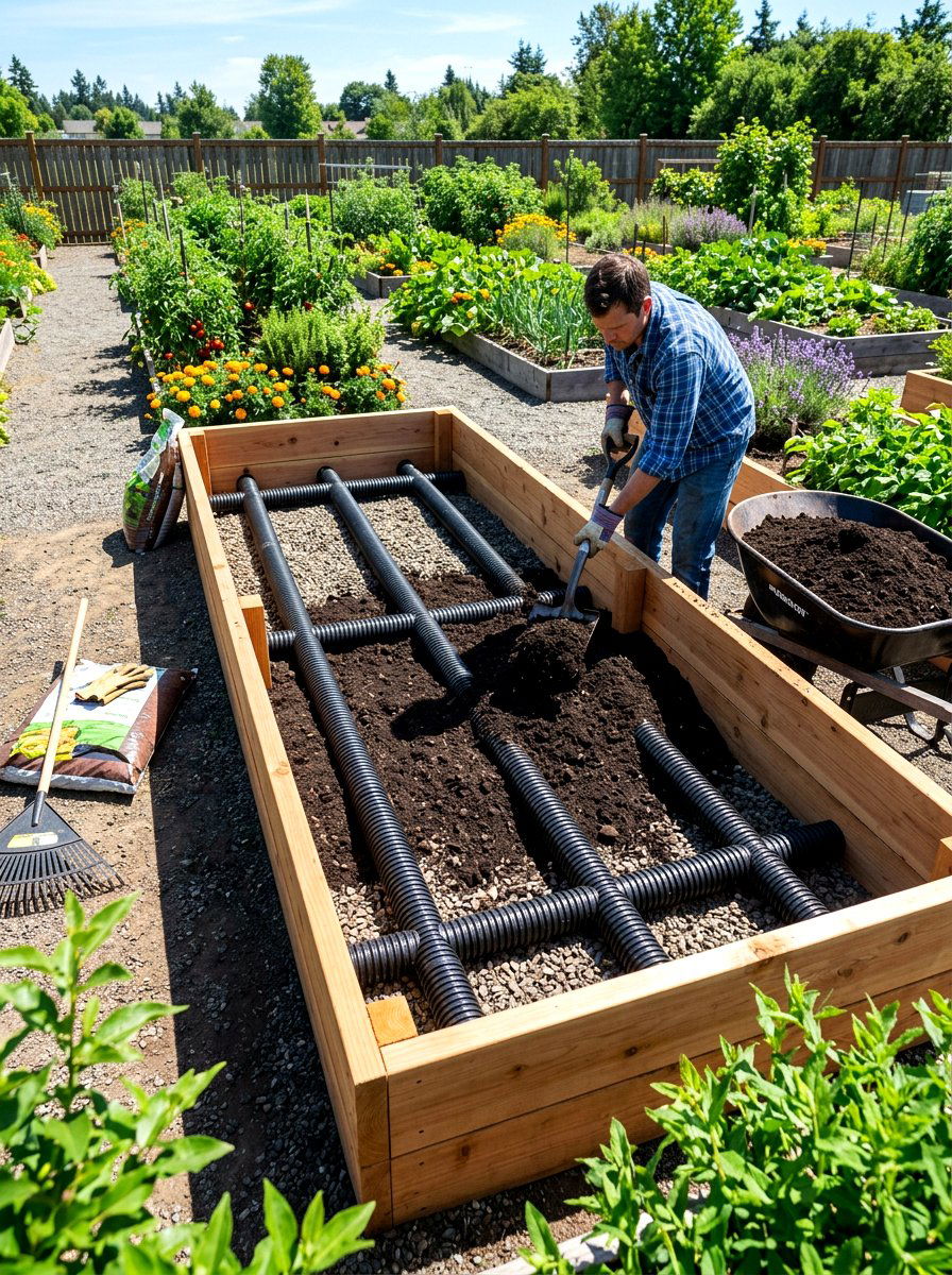 Perforated pipe network - 30 raised bed irrigation ideas