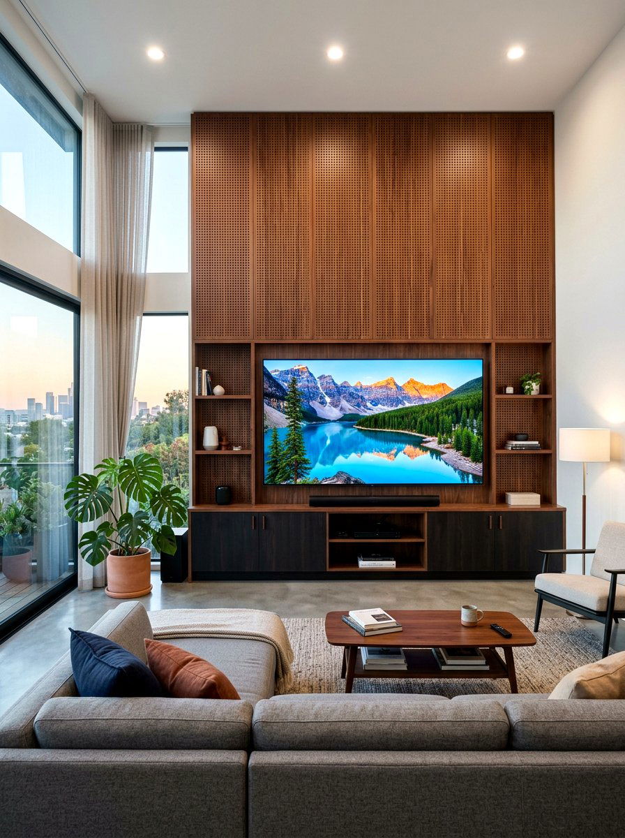 Perforated wood panels - 30 acoustic living room ideas