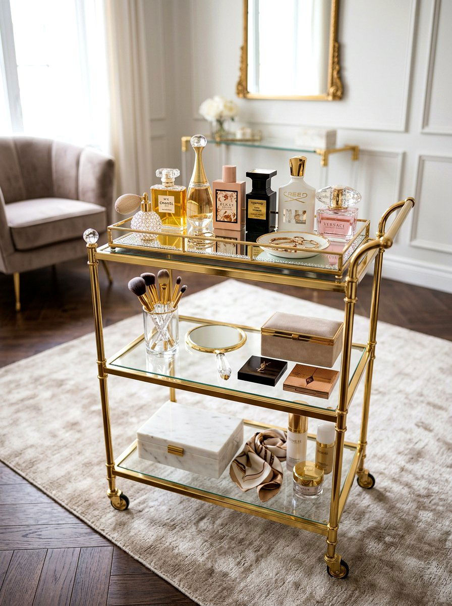Perfume Display On Top Shelf Of Beauty Cart - 30 beauty cart organization ideas