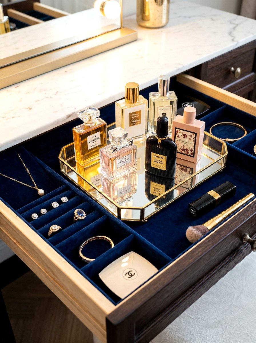 Perfume tray for drawer - 30 vanity drawer organization ideas
