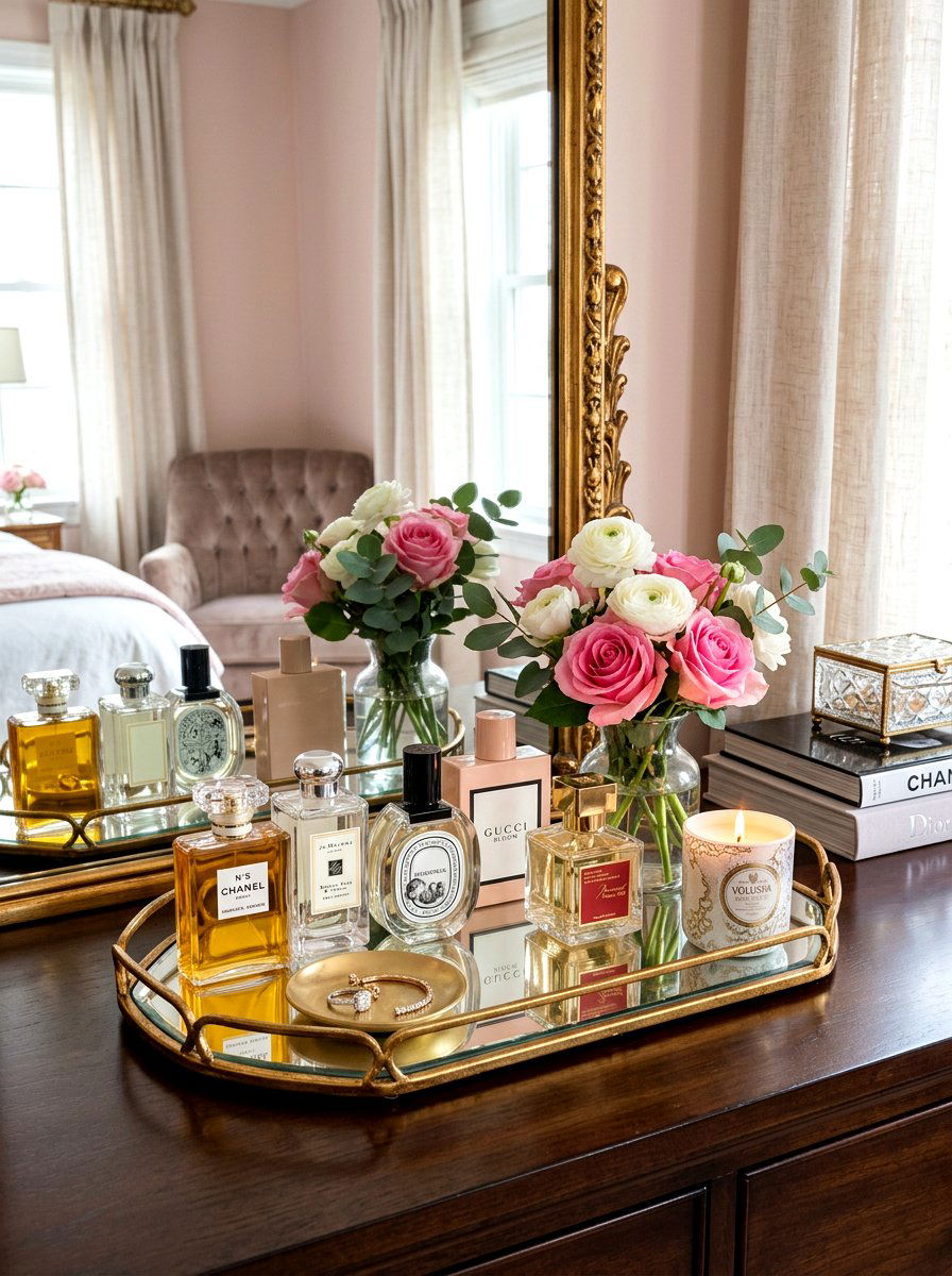 Perfume tray on dresser - 30 bedroom dresser styling ideas