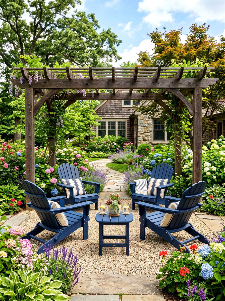 Pergola Adirondack chairs - 30 pergola seating ideas