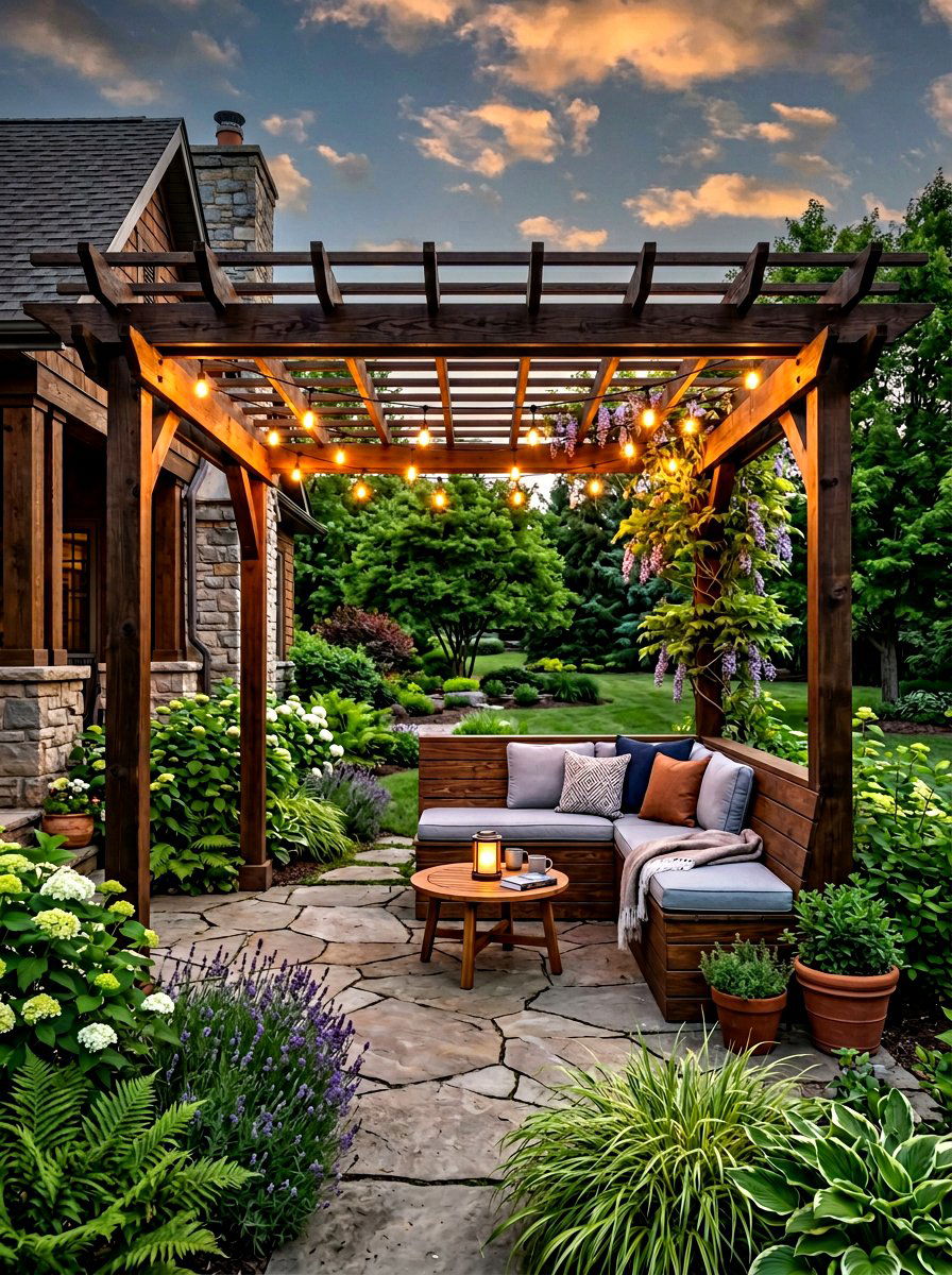 Pergola Attached Bench - 30 fire pit bench ideas